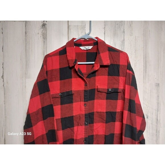 Old Navy Red Buffalo Plaid The Boyfriend Shirt Plaid Cotton Flannel XXL Tall - Picture 3 of 6